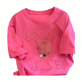 Pink Cute Bunny Rabbit Cartoon Embroidery T-Shirts